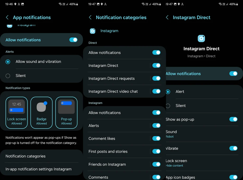 turn off and on notifications on android