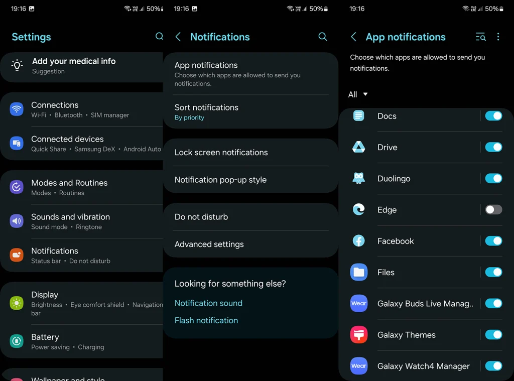 turn off and on notifications on android