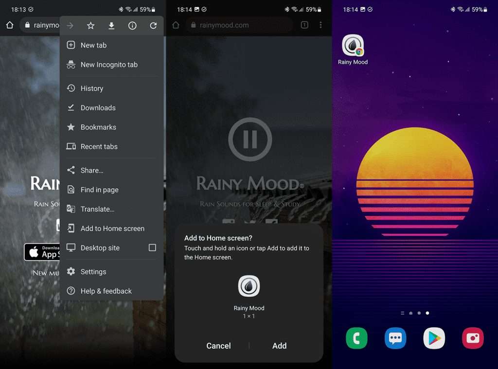 add chrome bookmark to home screen