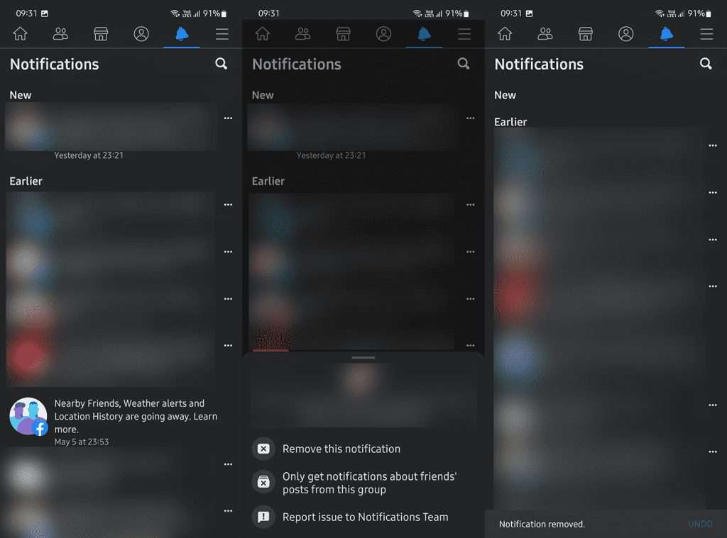 how to delete facebook notifications