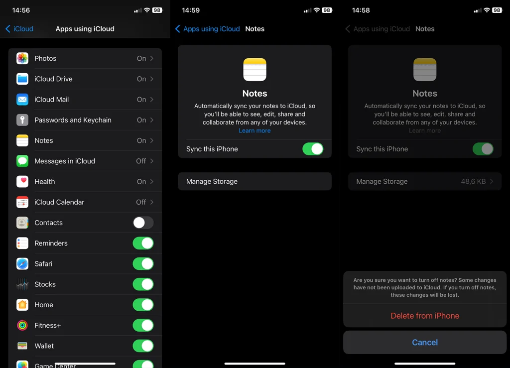 Can't share notes on iPhone