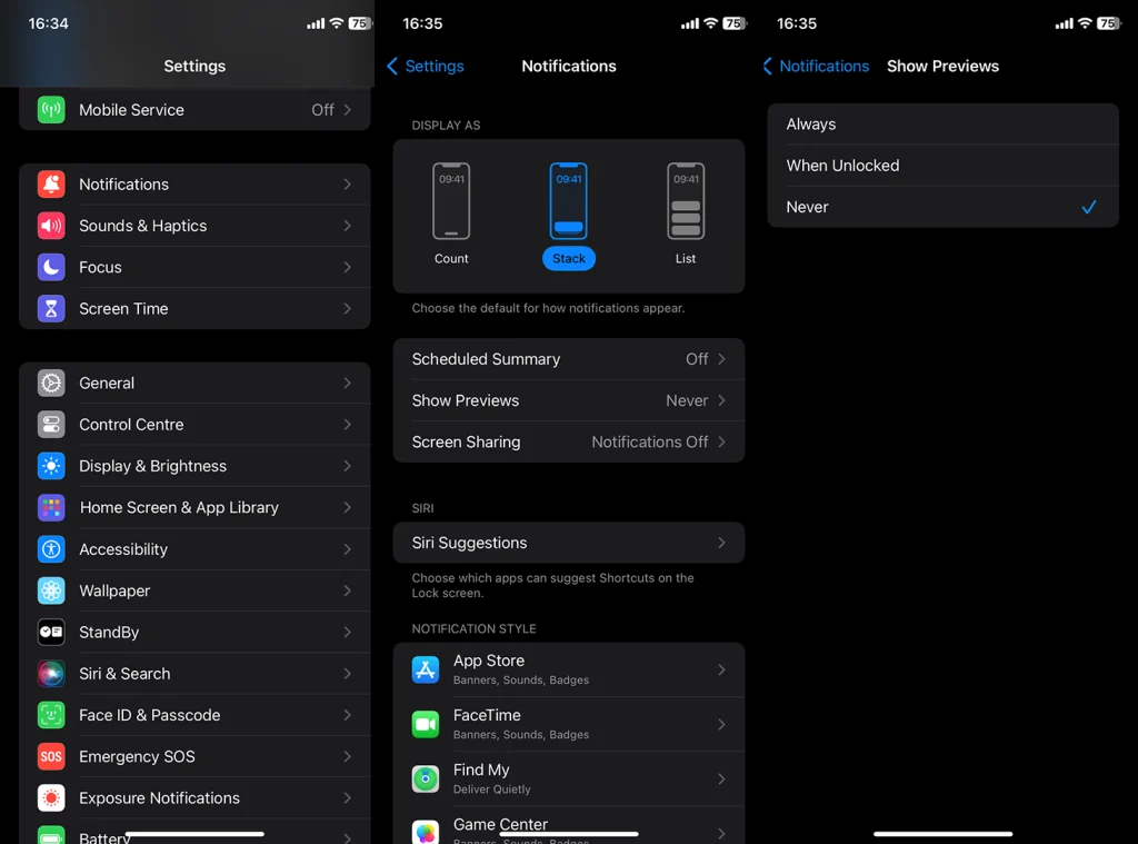 hide names on notifications on iPhone