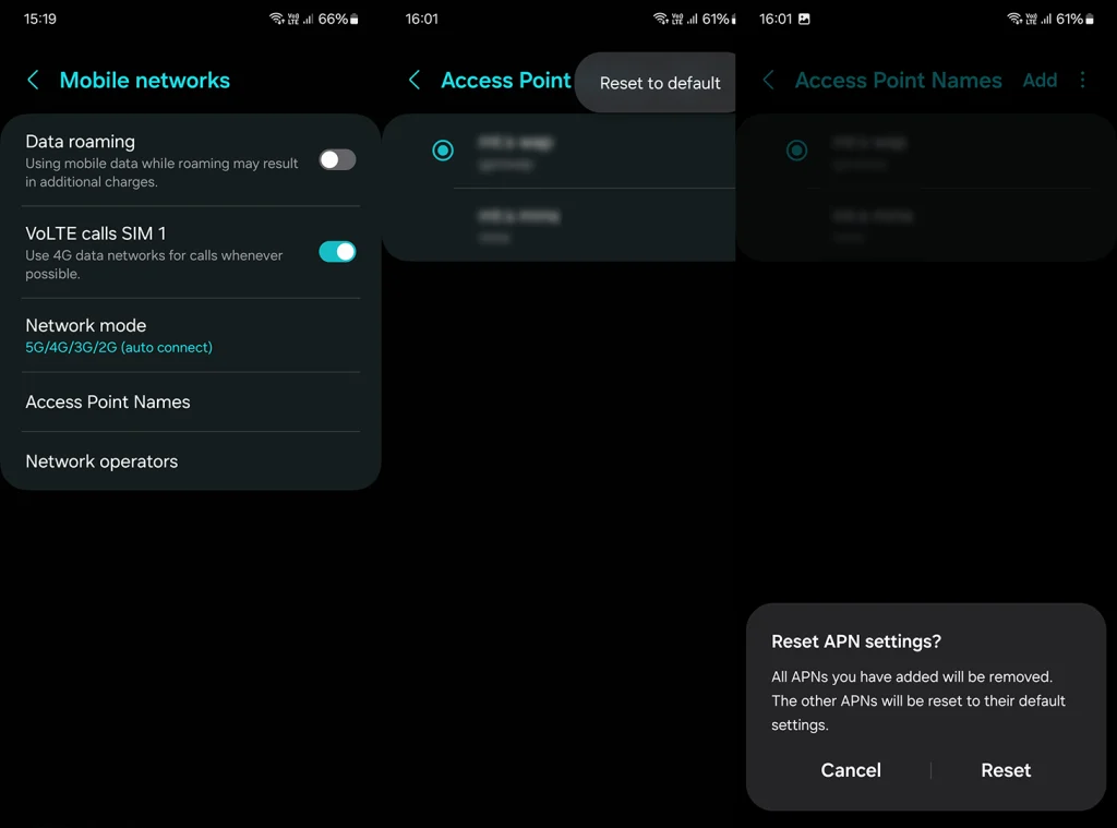 reset APN on Android