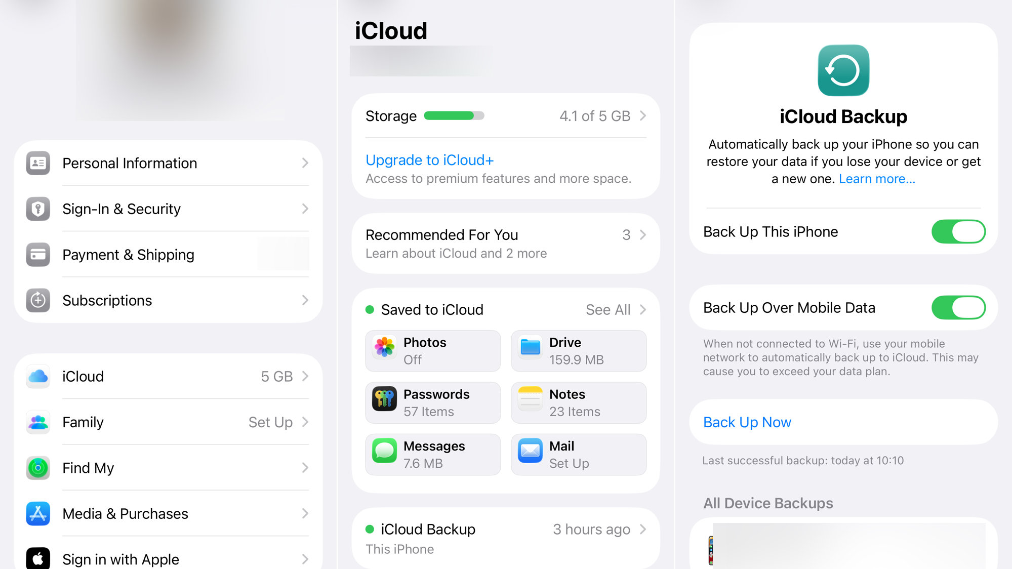 iCloud Backup Settings